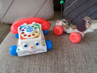 Two Vintage Fisher Price Toys,  Phone And Dog