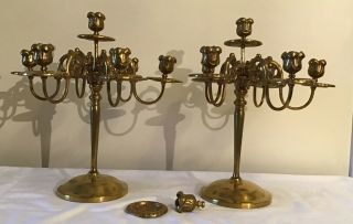 Vintage Heavy Solid Brass 6 Arm 7 Candle Candelabra - 12” Tall