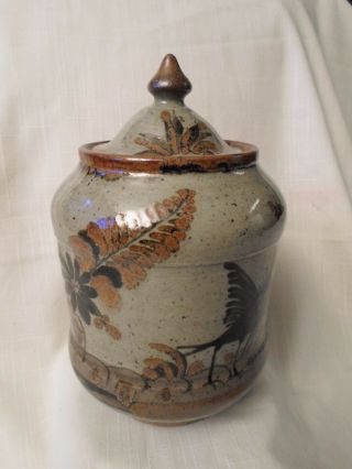 Vtg.  Lucano Mexican Folk Art Pottery Covered Jar Artist Signed G.  Lucano 8 " Tall