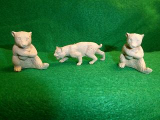 Vintage Marx North American Animals Bear Cubs & Bobcat From Playsets