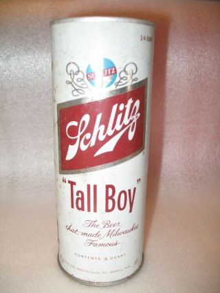 Vintage Schlitz Tall Boy 1969 Flat Top Beer Can 3/4 Quart Imilwaukee Wisconsin