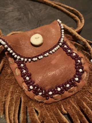 Vintage Native American Medicine Bag Necklace Leather Possibles Pouch Western 3