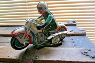 Vintage Wind Up Clockwork Tin Litho Motorcycle & Rider Ms - 702 602 Made In China