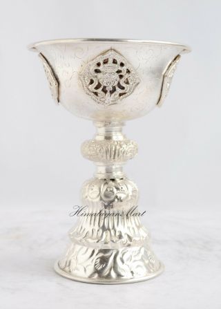4.  75 " Tibetan Buddhist Silver Plated White Metal Butter Lamp