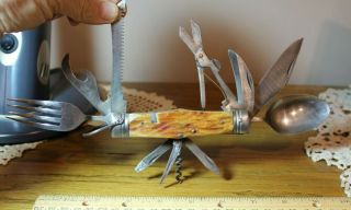 Vintage Camping Hunting Survival Pocket Knife Multi - Tool Spoon Fork Japan