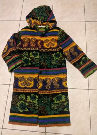 Vtg Gallery Women’s Wool Blend Blanket Folk Art Coat Colorful