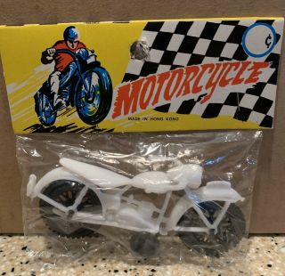 Vintage Toy Motorcycle Made In Hong Kong Plastic Toys In Pack 4 3/4 "