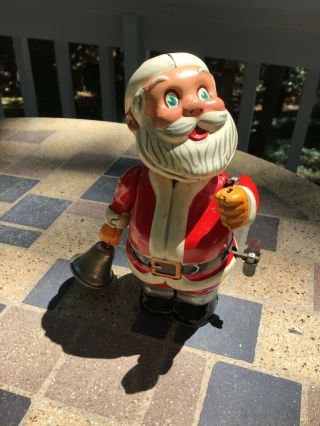 Vintage Wind Up Santa Claus Rings Bell,  Christmas Toy,