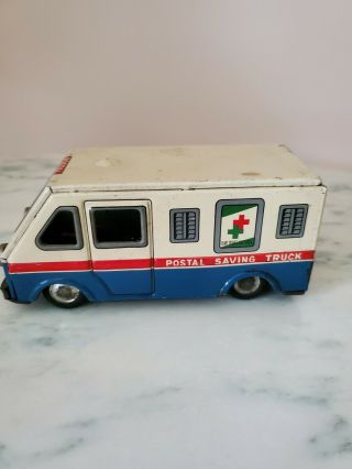 Vintage Tin Litho Friction Postal Saving Truck " Give To The Red Cross " Cragstan