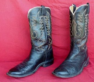 J L Mercer & Son Texas Custom Made Black Leather Cowboy Boots Size 9.  5d,  Nr
