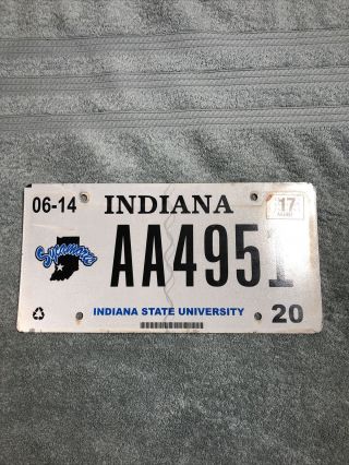 2017 Indiana State University License Plate Aa 4951 Sycamores