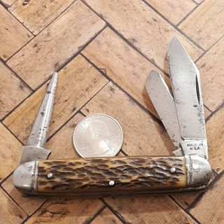 Cattle Equal End Knife Made In Usa Bovine Bone Old Vintage Folding Pocket
