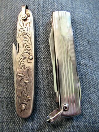 2 Sterling Silver Pocket/fruit Knives: Bb & Japan (oriental)