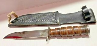 Vtg Sword Brand Hand Made Camillus Ny Hunting Knife With Sheath