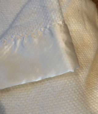 Vintage Ralph Lauren Twin Blanket Waffle Weave Acrylic Satin Trim White 66 X 90