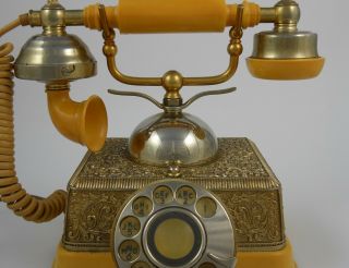 Vtg Vintage Rotary Retro Victorian Antique Brass Metal Gold Telephone Good