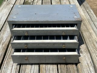 Vintage Huot Usa Drill Bit Fractional Metal Cabinet Tool Chest 1/16 " - 1/2 " 3 Draw