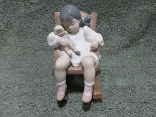 Vintage Lladro Porcelain Figurine - Naptime Girl In Rocker 5 " Tall