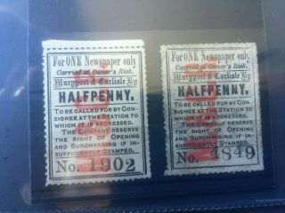 Maryport & Carlisle Railway: 1/2d & Newspaper Parcel Stamps -