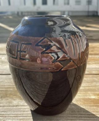 Native American Sioux Pottery,  Glass Vase,  South Dakota,  Signed