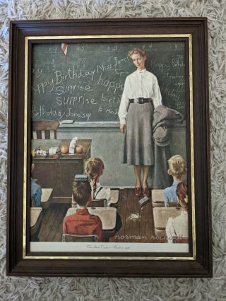 Vintage Norman Rockwell The School Teacher,  Happy Birthday Miss Jones Framed.