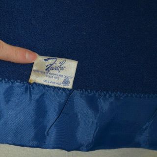 Vintage FARIBO BLUE Sateen Nylon Binding Edges 100 WOOL Blanket Faribault 62x85 3
