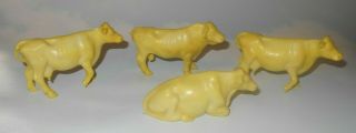 Vintage 1950s Beton Farm Play Set Light Yellow Soft Plastic Cows And Bull