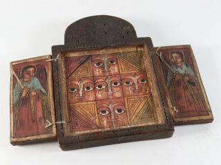 Vintage Ethiopian Orthodox Icon Christian Altar Wooden Coptic Painted African