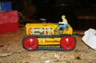 Vintage Marx Tin Litho Wind - Up Caterpillar Bulldozer Toy Climbing Tractor