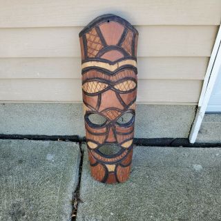 Wooden Hand Carved Tiki Mask Wall Hanging Decor Brown Face Tribal Handmade Wood