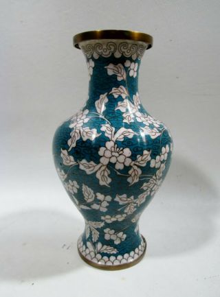 Vtg Chinese Cloisonne Enamel On Brass 7.  75” Vase Blossoms Floral