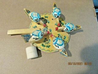 Vintage Hand Painted Wooden Russian Folk Art Pecking Chickens Toy Paddle