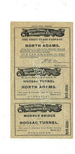 Vintage Hoosac Tunnel And Wilmington Railroad Passenger Train Ticket