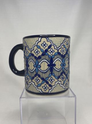 Javier Servin Mexico Embossed/3d Enamel Ceramic Mug Blue White