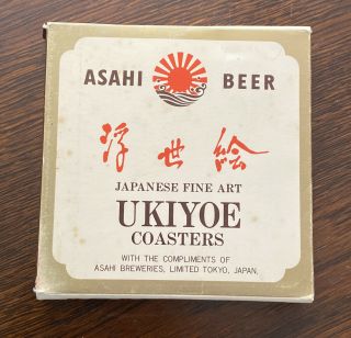 6 Vintage Asahi Beer Coasters Japanese Fine Art Ukiyoe With Box