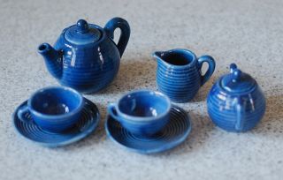 Vintage 9 - Piece Miniature Fiesta - Type Cobalt Blue Tea Set Made In Occupied Japan