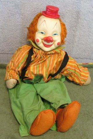 Vtg Gund Rubber/vinyl Face Clown 18 " Doll Long Red Nose Tagged Needs Cleaned See