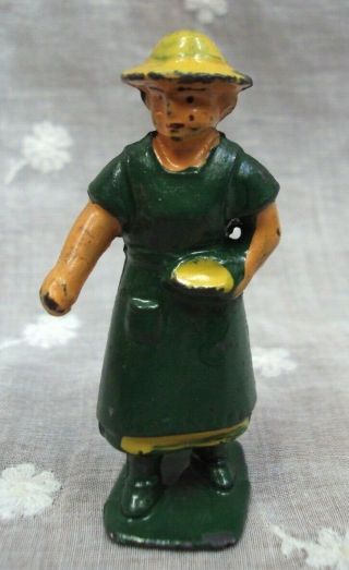 Vtg Manoil / Barclay 2 3/4 " H Lead Figure Toy Farmer Lady / 202