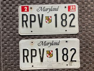 Vintage 1989 Maryland License Plates Pair Rpv 182 Tags