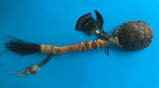 Native American Indian Style Turtle Shell Rattle Ceremonial Dance Stick Estate