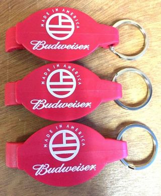 Budweiser Bottle Opener Key Ring Plastic (3) Pack - Made In America - & F/s