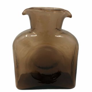 Vintage Blenko Art Glass Carafe Double Spout Water Pitcher Jug Smokey Brown