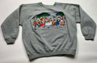 Looney Tunes Vintage Acme Clothing Co Gray Embroidered Sweater Large