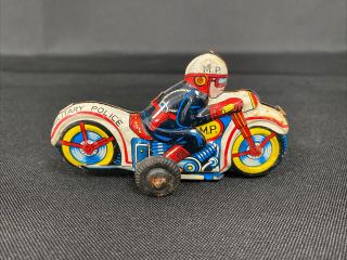 Military Police Motorcycle Friction Bike Tin Litho Toy by Nomura Japan 1950 3
