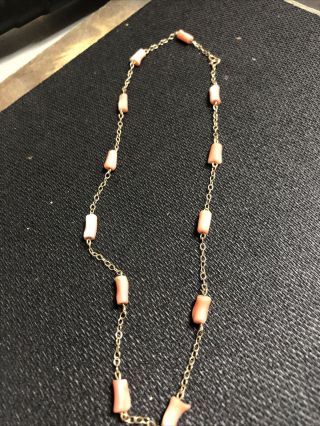Vintage 14k Gold Necklace With Real Coral 14.  5 Inch Long Mark