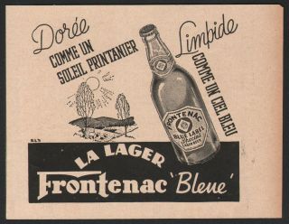 1939 French Canadian Frontenac Blue Label Beer Print Ad Spring Sun