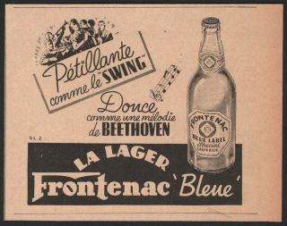 1939 French Canadian Frontenac Beer Print Ad Blue Label Beethoven