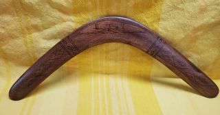 Vintage Hand Carved Australian Aboriginal Boomerang With Kangaroo
