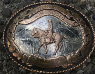 Vintage Comstock German Silver Jr Rodeo Belt Buckle Cowboy On Horse