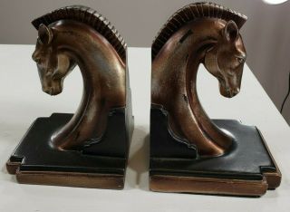 Vintage Art Deco Dodge Bronze Tone Metal Trojan Horse Head Bookends Pair Collect